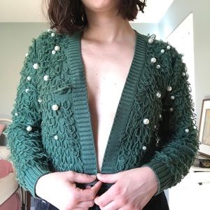 Unique vintage cropped green cardigan
